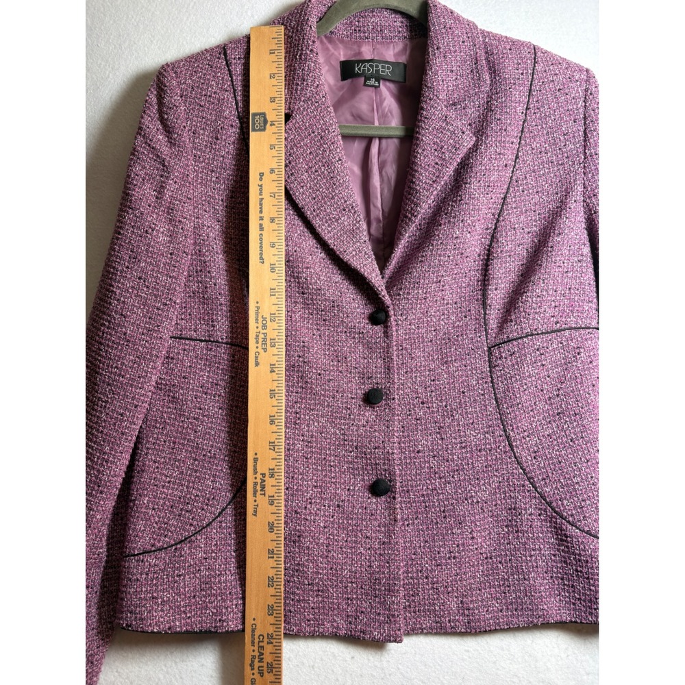 Kasper Womens Size 14 Purple Tweed Skirt Suit Blazer Set Contrast Piping Flounce - Picture 7 of 16